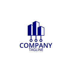 The building silhouette logo design template that is lined up combined with electronic elements, is perfect for housing, construction, real estate and other businesses related to construction.
