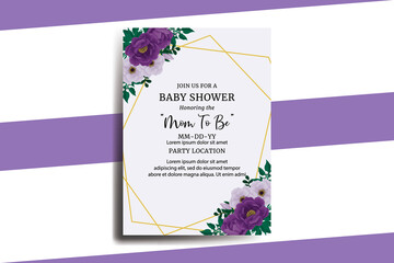 Baby Shower Greeting Card Purple Peony Flower Design Template