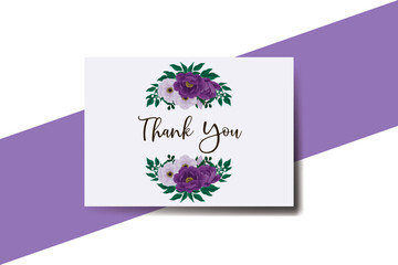 Thank you card Greeting Purple Peony Rose Flower Design Template