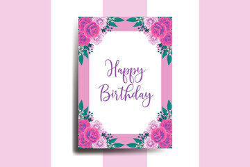 Greeting card birthday card Digital watercolor hand drawn Rose with Camellia Flower Design Template