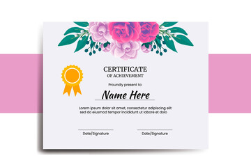 Certificate Template Rose with Camellia flower watercolor Digital hand drawn