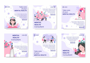 Mental Health Care Consultant Post Template Flat Design Illustration Editable of Square Background for Social media, Greeting Card and Web