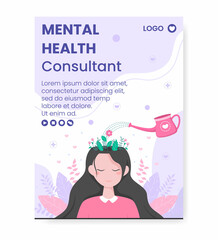 Mental Health Care Consultant Poster Template Flat Design Illustration Editable of Square Background for Social media, Greeting Card and Web