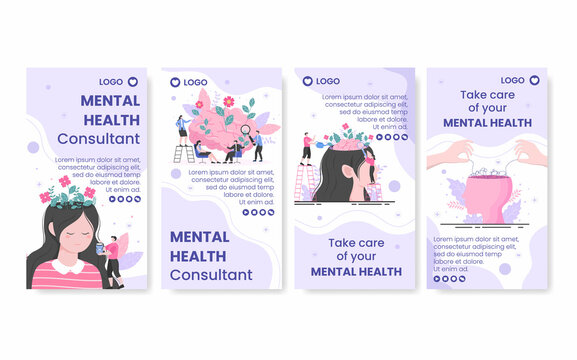 Mental Health Care Consultant Stories Template Flat Design Illustration Editable of Square Background for Social media, Greeting Card and Web