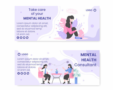 Mental Health Care Consultant Banner Template Flat Design Illustration Editable of Square Background for Social media, Greeting Card and Web