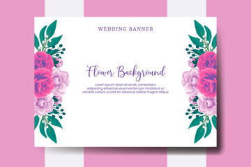 Wedding banner flower background, Digital watercolor hand drawn Rose with Camellia flower design Template