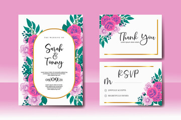 Wedding invitation frame set, floral watercolor Digital hand drawn Rose with Camellia flower design Invitation Card Template
