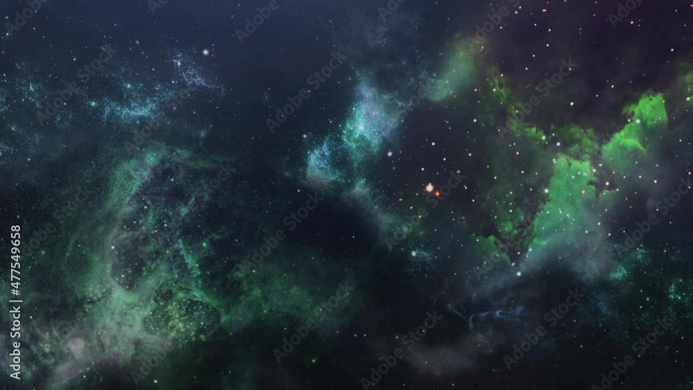 Poster green nebula clouds floating in the universe