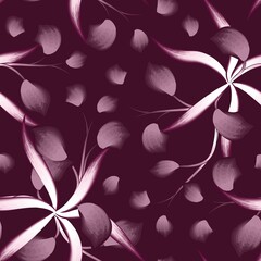 abstract floral seamless background with monochromatic vintage tropical leaves and flower plant foliage on maroon background. Vector design. Jungle print. Floral background. autumn. dark. spring. art  © Dian Husaeni