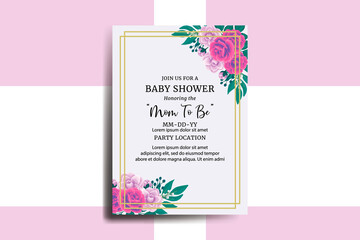 Baby Shower Greeting Card Rose with Camellia flower Design Template