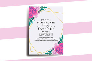 Baby Shower Greeting Card Rose with Camellia flower Design Template