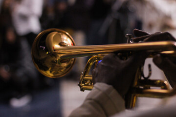 Mariachi musician golden trumpet playing - obrazy, fototapety, plakaty