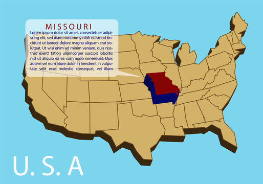 The infographic map template of Missouri, United States of America