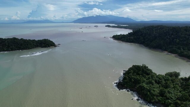 The Telok Teluk Melano Coastline and Serabang Beach at the most southern tip of the Tanjung Datu part of Sarawak and Borneo Island