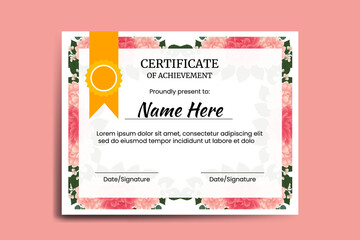Certificate Template Dahlia Flower watercolor Digital hand drawn