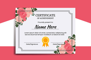 Certificate Template Dahlia Flower watercolor Digital hand drawn