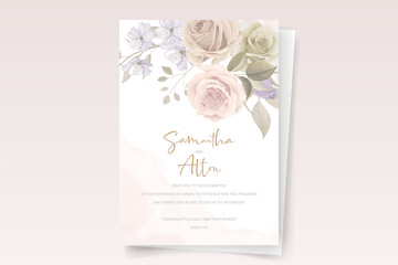 Wedding invitation template set with floral and leaves decoration