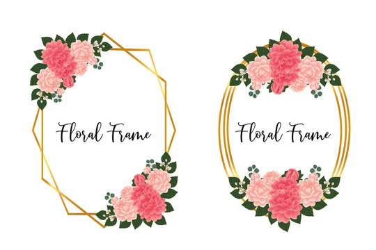 Floral Frame Dahlia Flower Design Template, Digital watercolor hand drawn