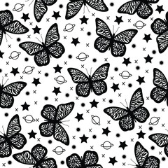 Butterflies seamless pattern, Doodle Butterflies seamless pattern
