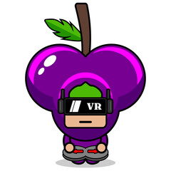 cartoon character vector cute grape fruit mascot costume playing virtual reality game