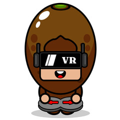 cartoon character vector cute kiwi fruit mascot costume playing virtual reality game