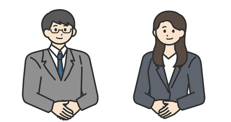 前で手を組んでいる先生のイラスト素材