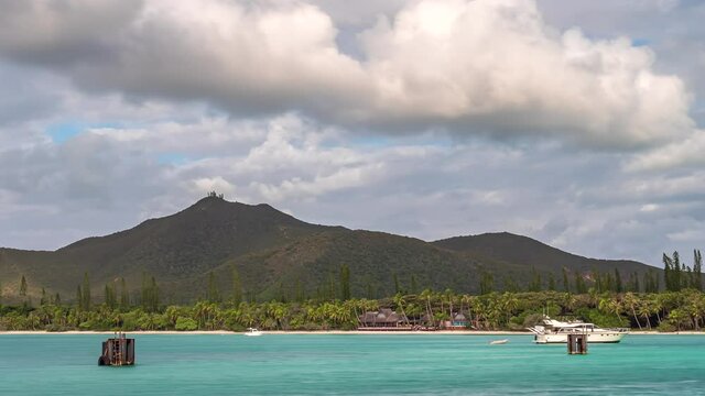 Midday timelapse of clouds moving over Kuto Beach, Kou Bugny Hotel, Isle of Pines.