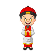 Chinese grandpa cartoon on white background