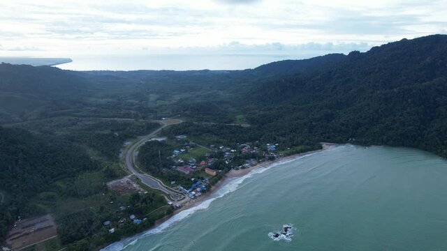 The Telok Teluk Melano Coastline and Serabang Beach at the most southern tip of the Tanjung Datu part of Sarawak and Borneo Island