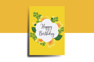 Greeting card birthday card Digital watercolor hand drawn Yellow Hibiscus Flower Design Template