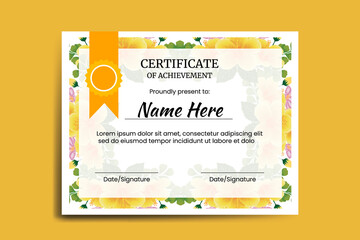 Fototapeta premium Certificate Template Yellow Hibiscus Flower watercolor Digital hand drawn