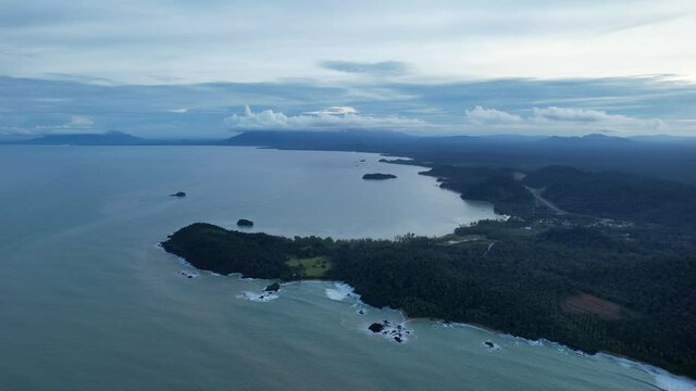 The Telok Teluk Melano Coastline and Serabang Beach at the most southern tip of the Tanjung Datu part of Sarawak and Borneo Island