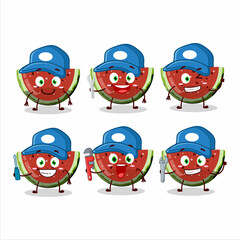 mechanic watermelon gummy candy cute mascot character with pliers