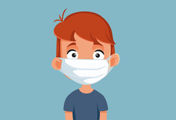 Little Boy Wearing a Medical Face Mask Vector Illustration