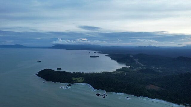 The Telok Teluk Melano Coastline and Serabang Beach at the most southern tip of the Tanjung Datu part of Sarawak and Borneo Island