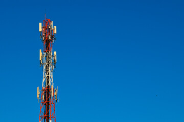 Telecommunication tower of 4G and 5G cellular. Antenna transmission communication. Cell phone...