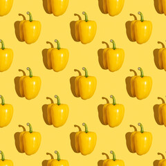 Seamless pattern with bell pepper on yellow background.