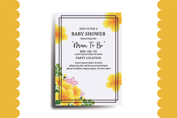 Baby Shower Greeting Card Yellow Hibiscus Flower Design Template