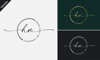 H m Initial handwriting signature logo, initial signature, elegant logo design
vector template.
