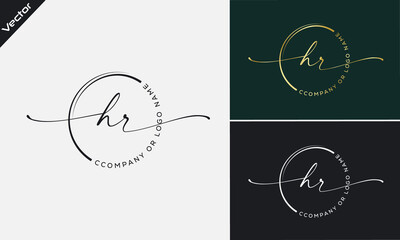 H R Initial handwriting signature logo, initial signature, elegant logo design
vector template.
