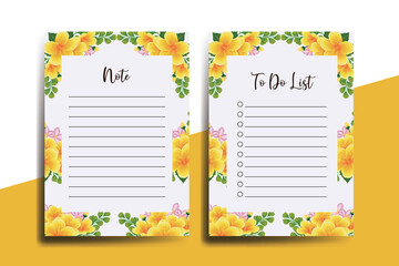 To do list Planner template Yellow Hibiscus Flower Design