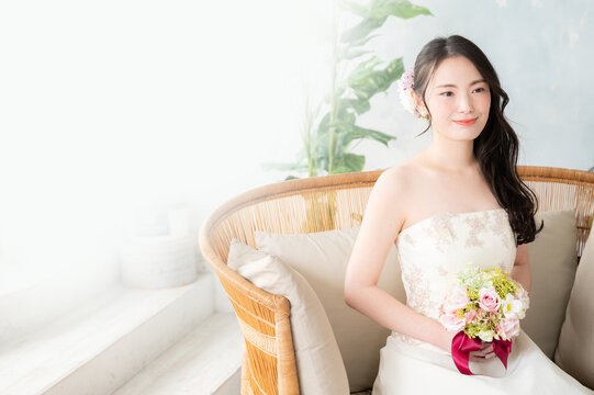 Easy-to-use photos of cute Asian brides. Copy space available.