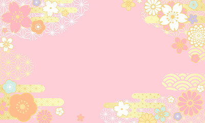 和風の和柄の花のお歳暮のフレーム背景のベクターイラスト 正月 バナー ポスター 新年 お正月 １月 熨斗 水引き 旧正月 春節 Aged Wall Mural Ag Honyojima