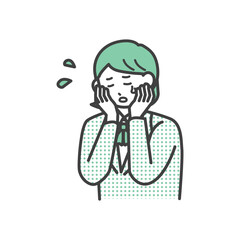 顔に手を当てて泣いている学生の女の子のイラスト素材
