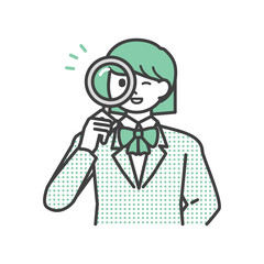 虫眼鏡を手に持つ学生の女の子のイラスト素材