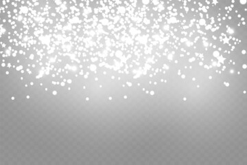 White, Shimmer, Glowing, Scatter, Falling background. Holiday decoration Christmas banner. Transparent base.