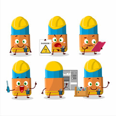 Professional Lineman orange eraser cartoon character with tools