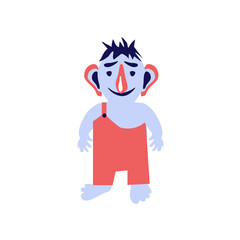 Cute creature with colored hair, No ugly goblin, but nice monster, Funny vector illustration, Cartoon character troll isolated on white background, Norwegian symbol, Scandinavian decorative sign