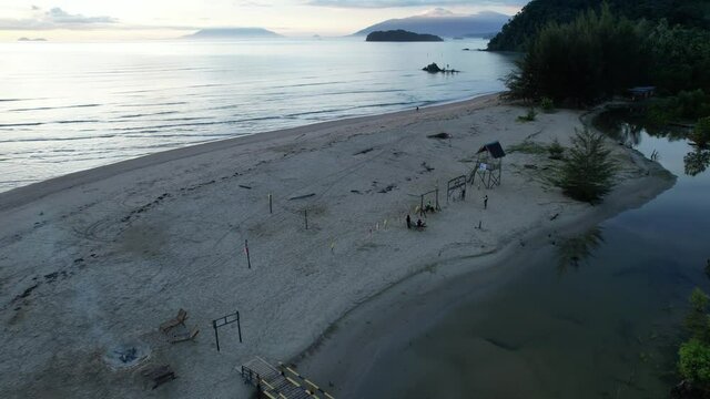 The Telok Teluk Melano Coastline and Serabang Beach at the most southern tip of the Tanjung Datu part of Sarawak and Borneo Island