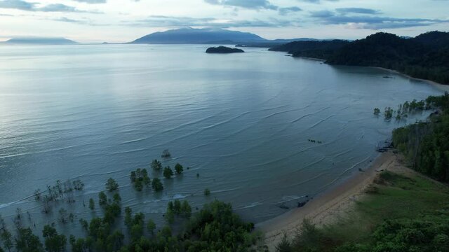 The Telok Teluk Melano Coastline and Serabang Beach at the most southern tip of the Tanjung Datu part of Sarawak and Borneo Island